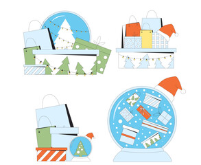 Christmas gifts composition set. Vector illustration