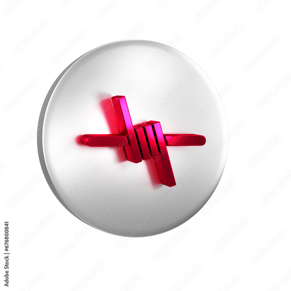 Poster red barbed wire icon isolated on transparent background. silver circle button.