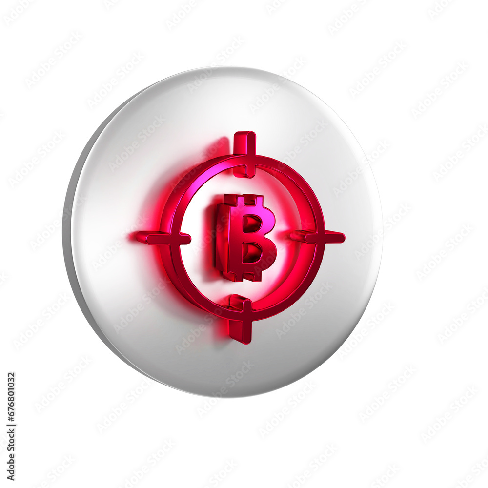 Poster red bitcoin in the target icon isolated on transparent background. investment target icon. silver ci