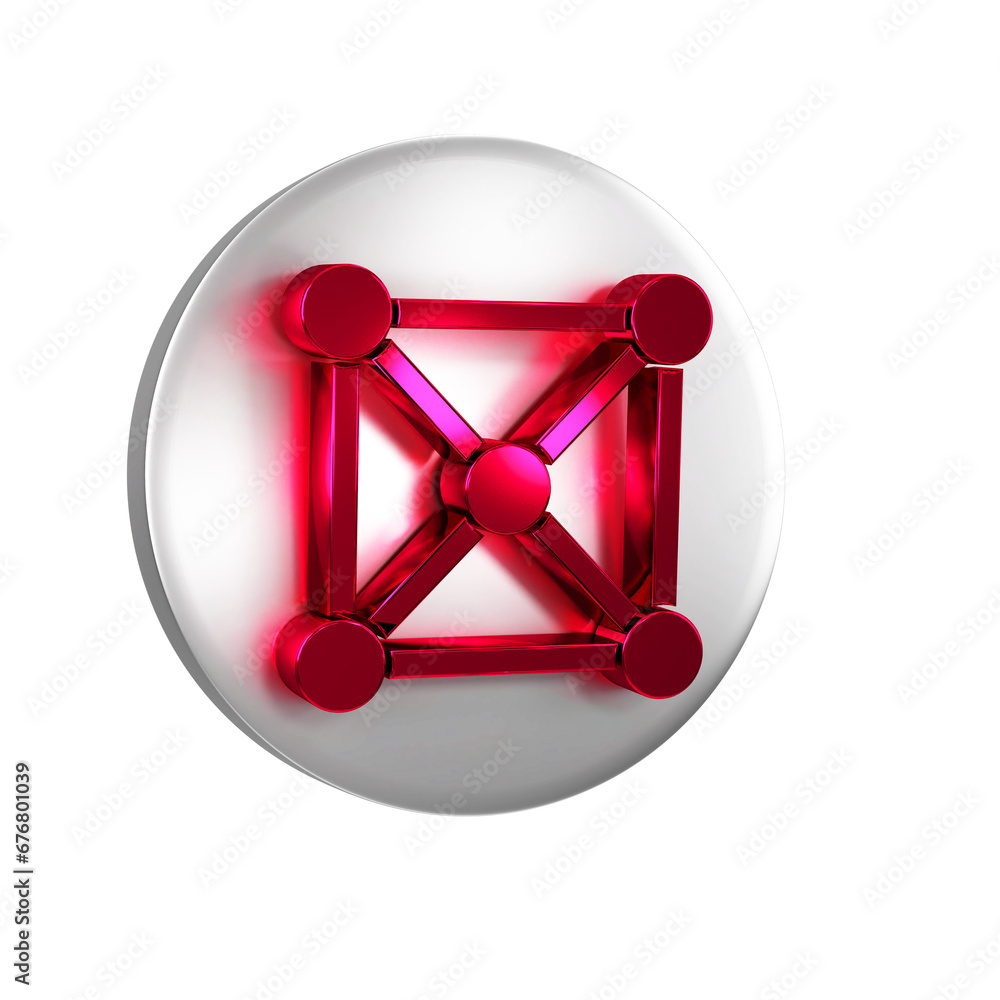 Poster red blockchain technology icon isolated on transparent background. cryptocurrency data. abstract geo