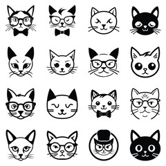 Fototapeta premium Cats3 Flat Icon Set Isolated On White Background