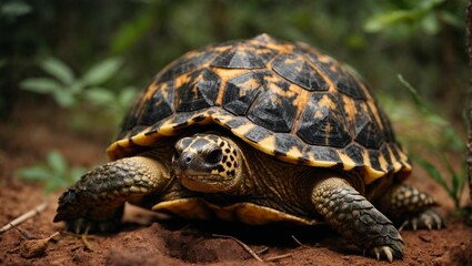 Fototapeta premium AI generated illustration of a star tortoise in a forest