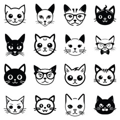 Cats3 Flat Icon Set Isolated On White Background