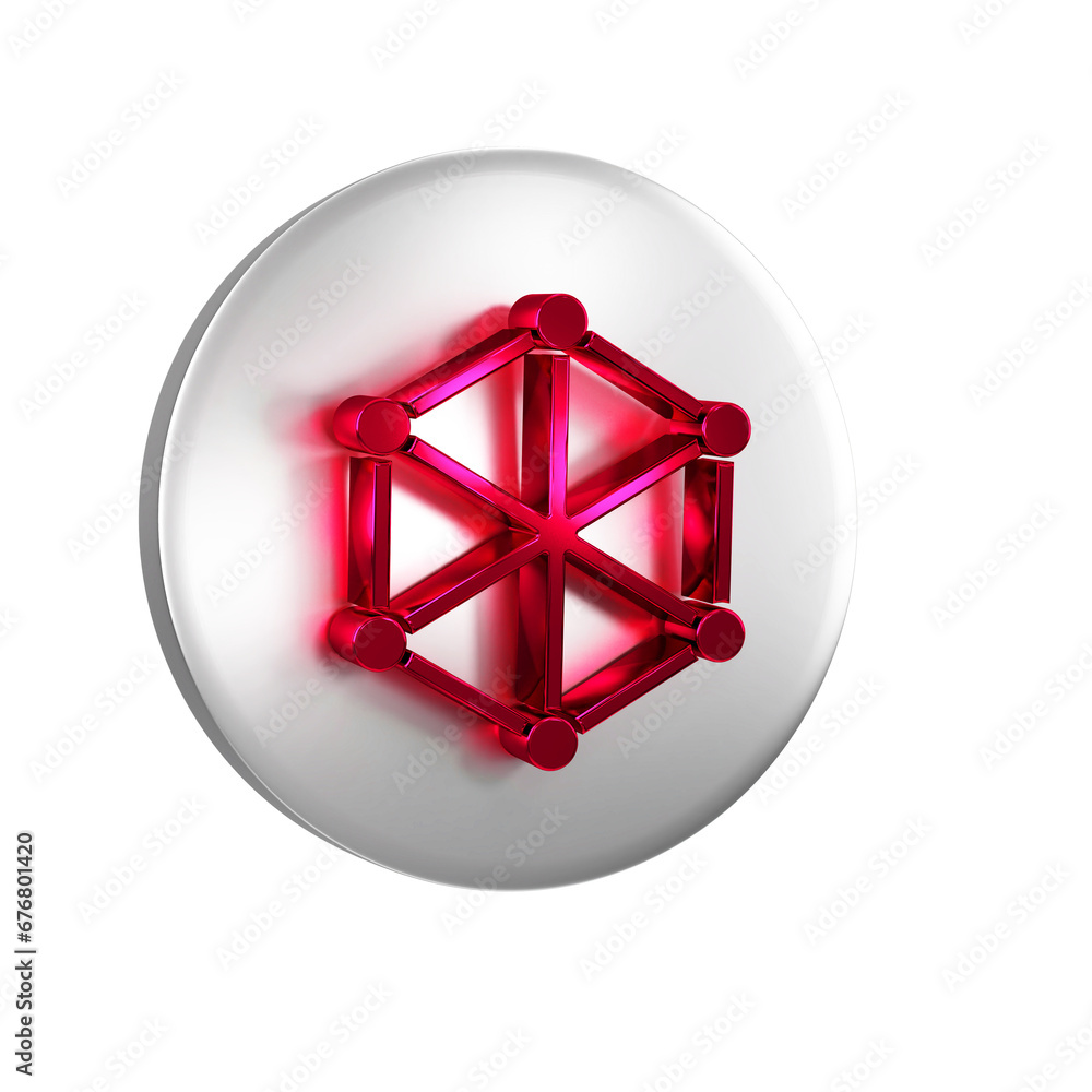 Poster red blockchain technology icon isolated on transparent background. cryptocurrency data. abstract geo