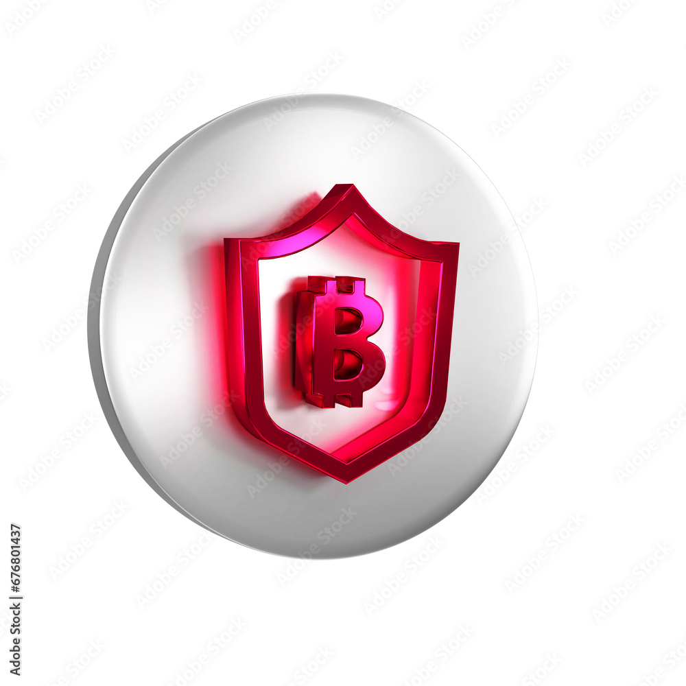 Aufkleber red shield with bitcoin icon isolated on transparent background. cryptocurrency mining, blockchain t