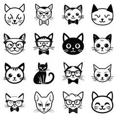 Cats3 Flat Icon Set Isolated On White Background