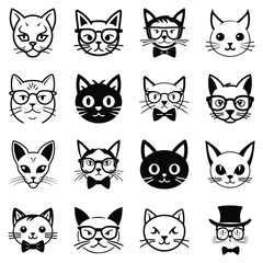 Cats3 Flat Icon Set Isolated On White Background