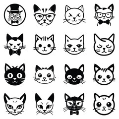 Cats3 Flat Icon Set Isolated On White Background