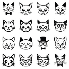 Obraz premium Cats3 Flat Icon Set Isolated On White Background