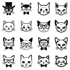 Obraz premium Cats3 Flat Icon Set Isolated On White Background