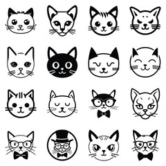 Fototapeta premium Cats3 Flat Icon Set Isolated On White Background