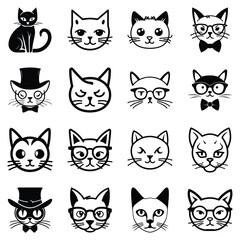 Cats3 Flat Icon Set Isolated On White Background
