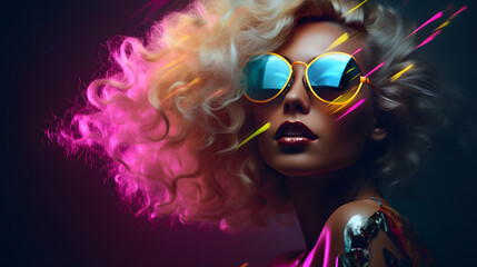 Blonde with  sunglasses in the disco.