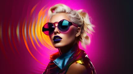 Photo sur Aluminium Magasin de musique Blonde with  sunglasses in the disco.