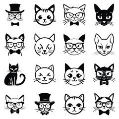 Cats3 Flat Icon Set Isolated On White Background