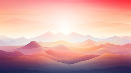  a painting of a mountain range with the sun setting in the background and a red sky in the foreground.  generative ai