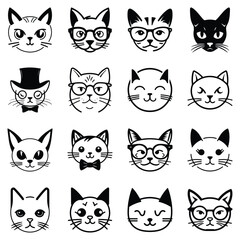 Obraz premium Cats3 Flat Icon Set Isolated On White Background