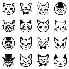 Cats3 Flat Icon Set Isolated On White Background