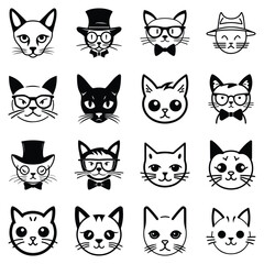 Cats3 Flat Icon Set Isolated On White Background