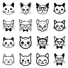 Cats3 Flat Icon Set Isolated On White Background