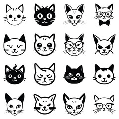 Cats3 Flat Icon Set Isolated On White Background