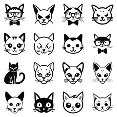 Cats3 Flat Icon Set Isolated On White Background