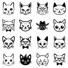 Cats3 Flat Icon Set Isolated On White Background