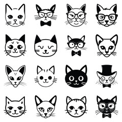 Cats3 Flat Icon Set Isolated On White Background