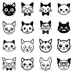 Cats3 Flat Icon Set Isolated On White Background