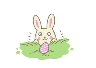イースターのエッグハントで卵を見つけたウサギのかわいいイラスト