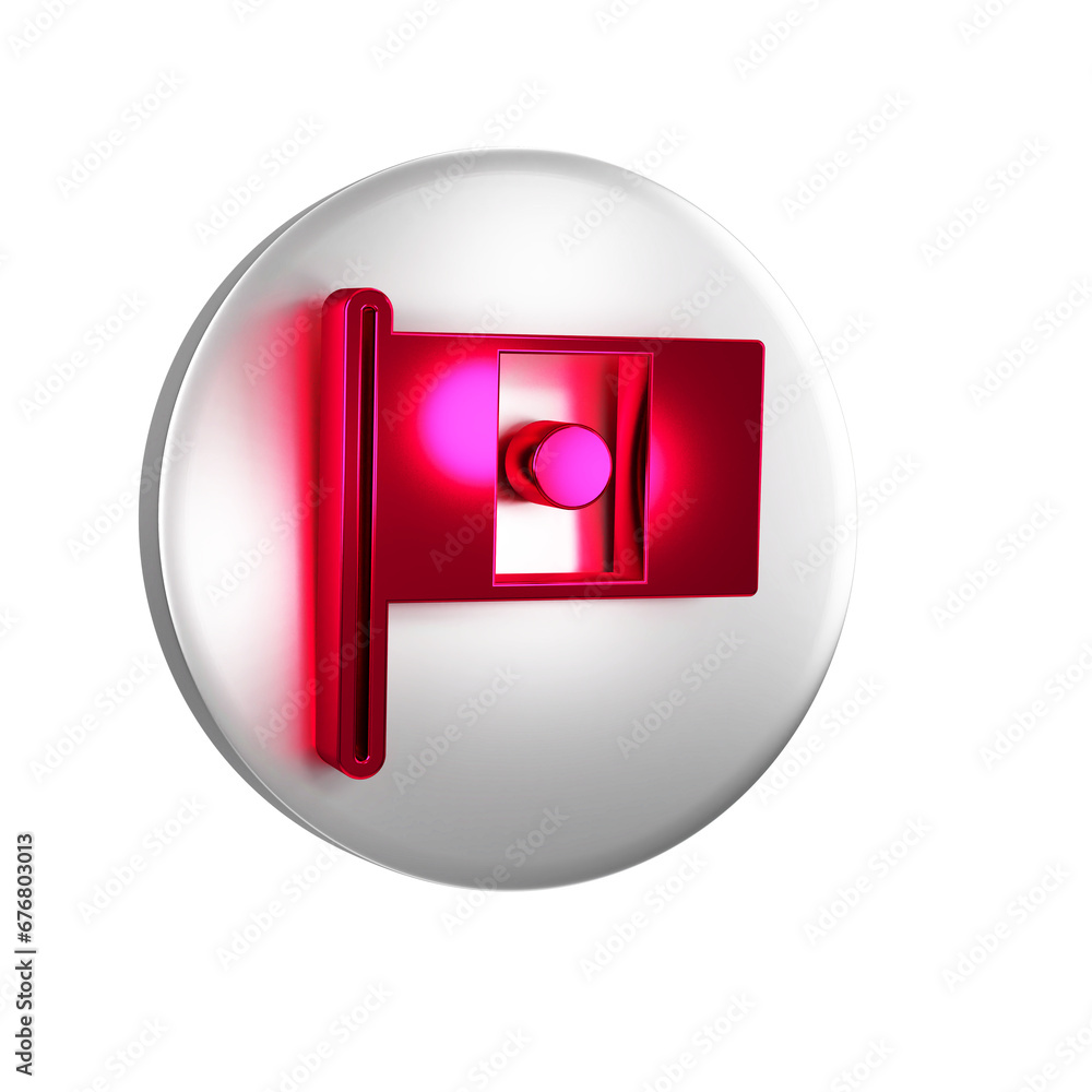Poster red mexico flag on flagpole icon isolated on transparent background. silver circle button.
