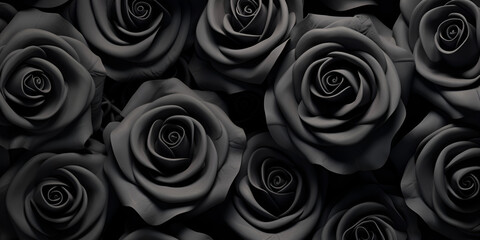 A many black roses are a top view vintage style background,Monochrome Majesty: Top View of a Vintage-Styled Abundance of Black Roses