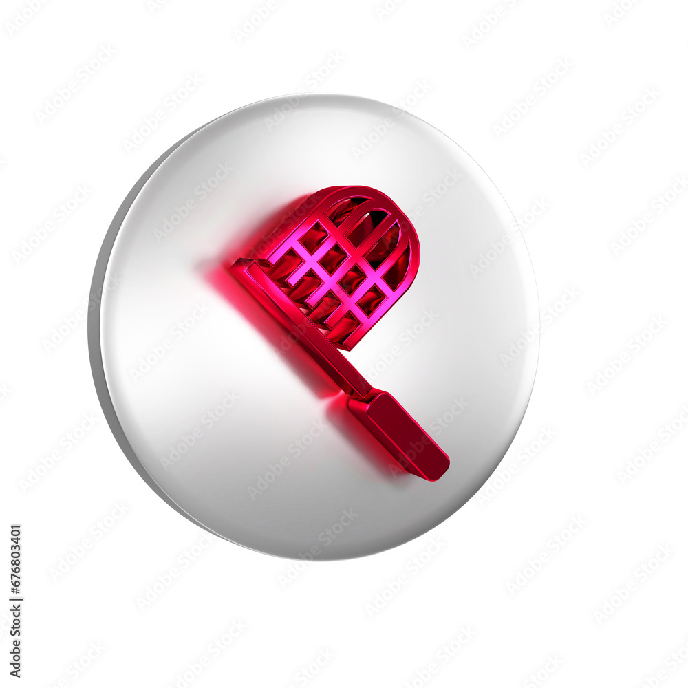 Aufkleber red butterfly net icon isolated on transparent background. silver circle button.