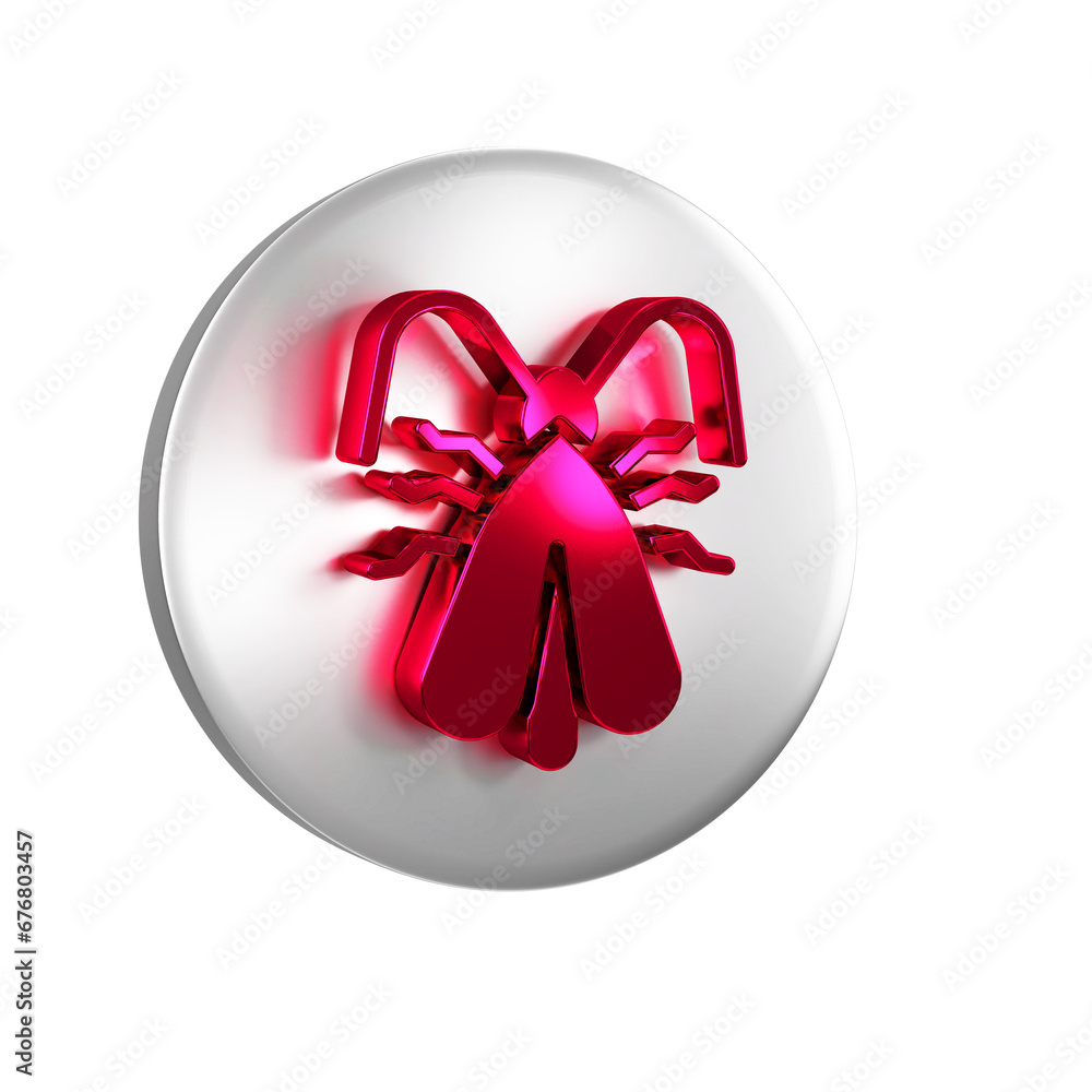 Sticker Red Clothes moth icon isolated on transparent background. Silver circle button.