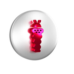 Red Larva insect icon isolated on transparent background. Silver circle button.