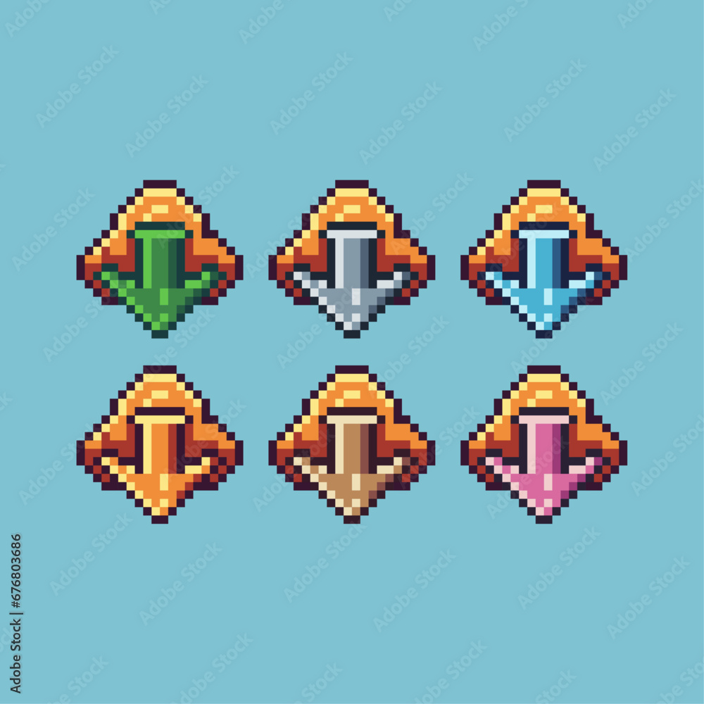 Poster pixel art sets of cloud upload with variation color item asset. simple bits of cloud upload data pix