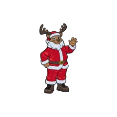 Foto op Plexiglas Cartoon mascot illustration of anthropomorphic deer wear a santa claus outfit © ironstone72