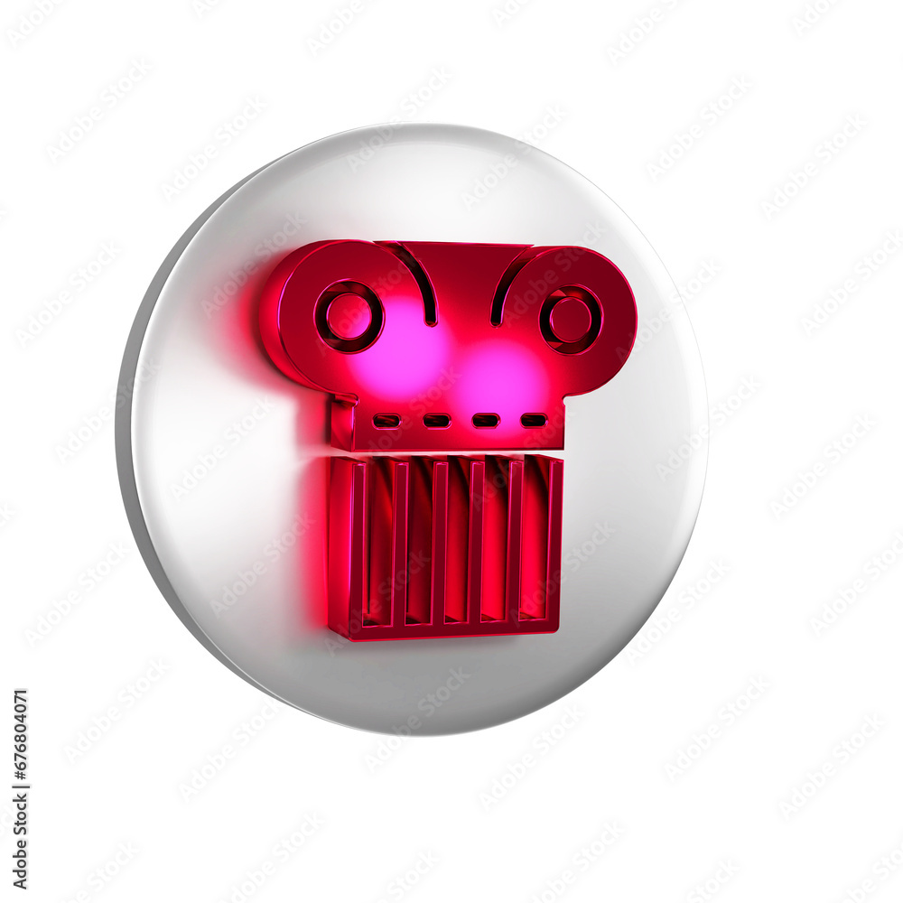 Poster red ancient column icon isolated on transparent background. silver circle button.