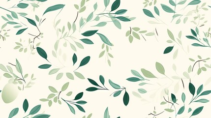  a close up of a wallpaper with green leaves and branches on a white background with a green apple on the left side of the wall.  generative ai