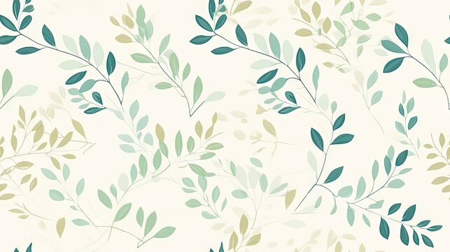  a close up of a wallpaper with green and beige leaves on a white background with a light green background.  generative ai