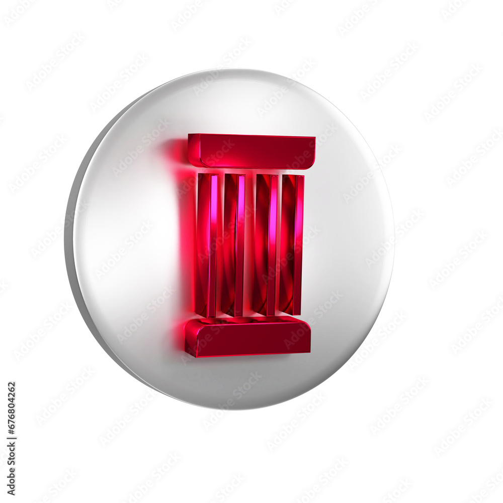 Poster red ancient column icon isolated on transparent background. silver circle button.