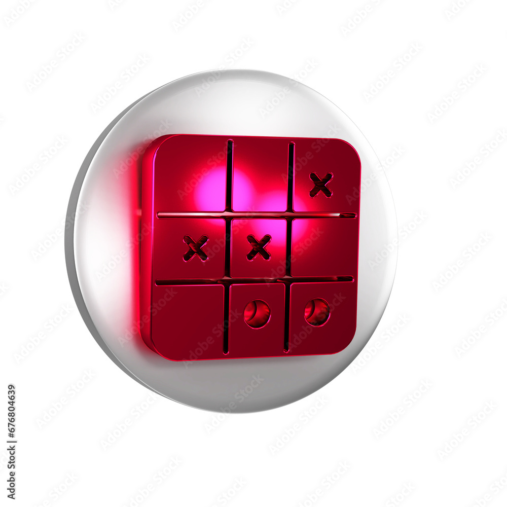 Poster red tic tac toe game icon isolated on transparent background. silver circle button.