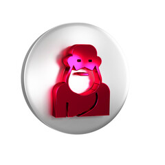 Red Socrates icon isolated on transparent background. Sokrat ancient greek Athenes ancient philosophy. Silver circle button. - obrazy, fototapety, plakaty