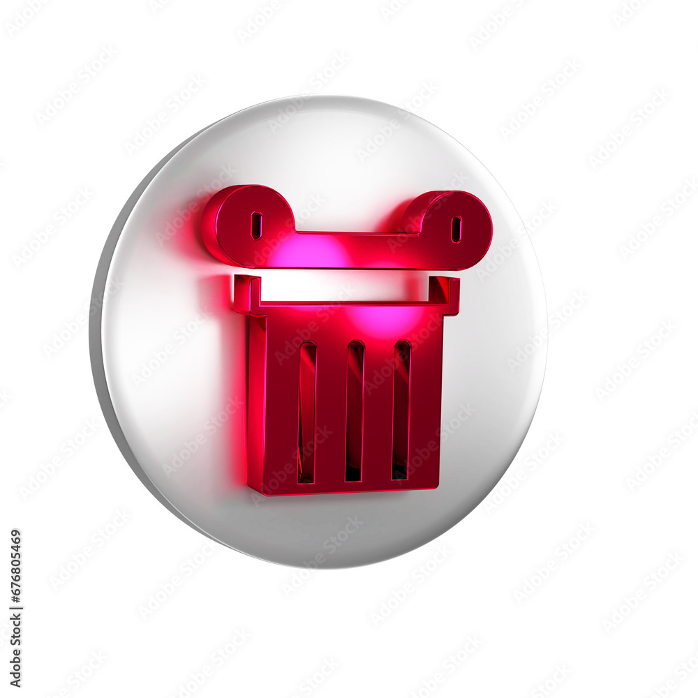 Poster red ancient column icon isolated on transparent background. silver circle button.