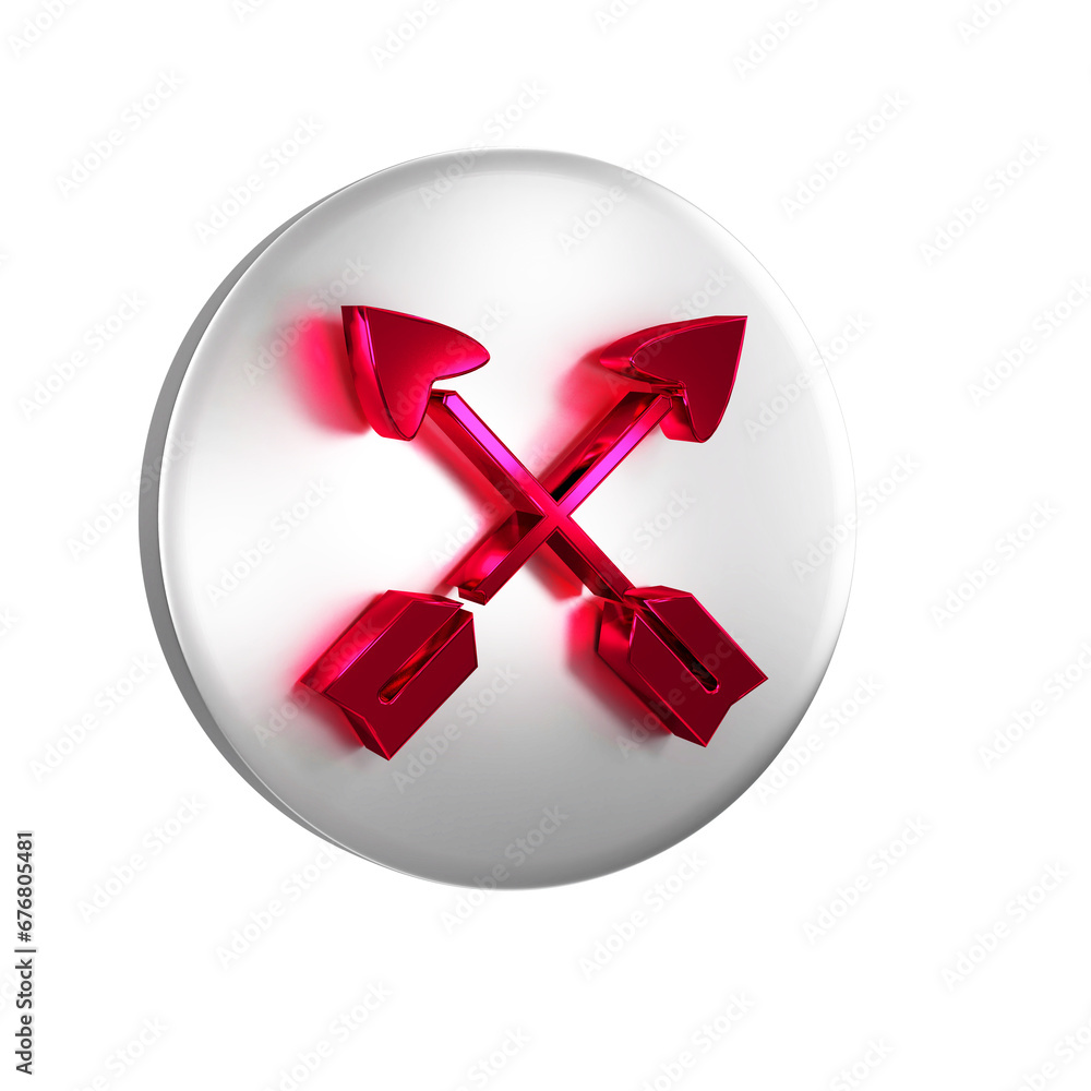 Poster red crossed arrows icon isolated on transparent background. silver circle button.