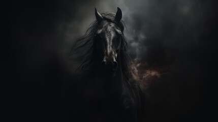 Obraz na płótnie Canvas Dark style stylized portrait of horse in the smoke