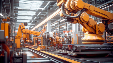 Robotic arm production lines modern industrial technology. Automated production cell.