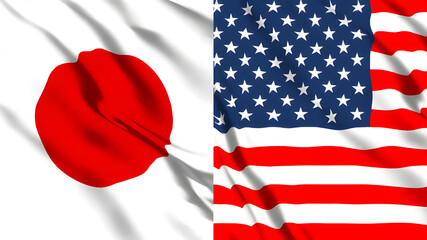 日本とアメリカの国旗 - obrazy, fototapety, plakaty