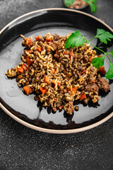 rice and lentils vegetable healthy eating cooking appetizer meal food snack on the table copy space food background rustic top view vegetarian vegan food no meat