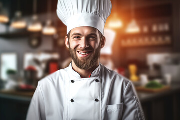 Happy chef cuisine with plain white uniform, AI generated